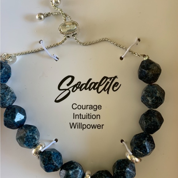 Godalite Blue Stone Crystal Fine Silver Plated Bracelet NWT - Picture 5 of 6